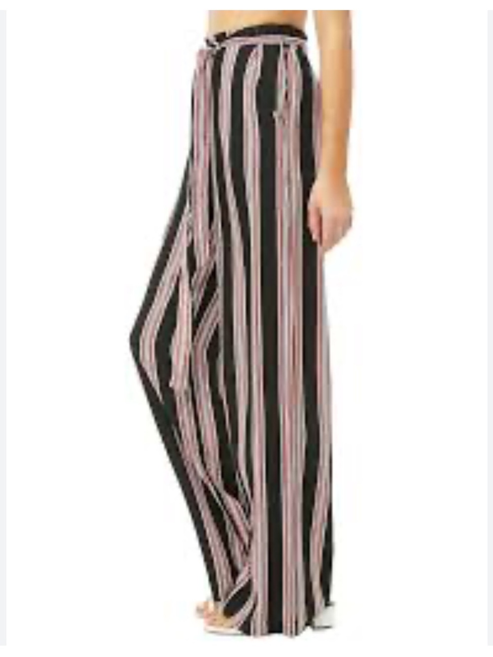Forever 21 Olive, White & Pink Striped Wide Leg palazzo Pants ladies medium